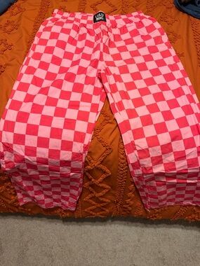 LULU MAC Pink Checkered Wide Leg Boxer Style Pants